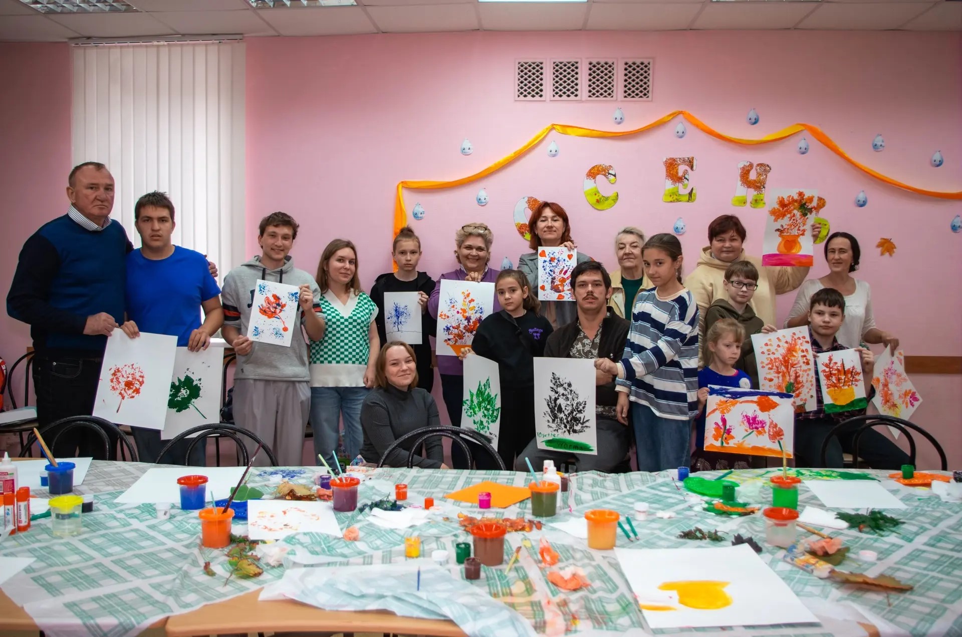 happy people with drawings